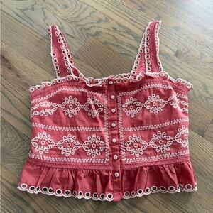 American Eagle Outfitters Red Embroidered Crop Top